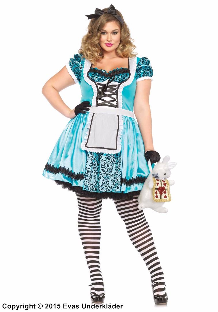 Alice in Wonderland, costume dress, lacing, lace trim, puff sleeves, plus size